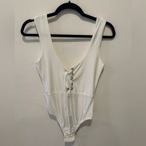 Missguided White Lace Up Bodysuit NWT